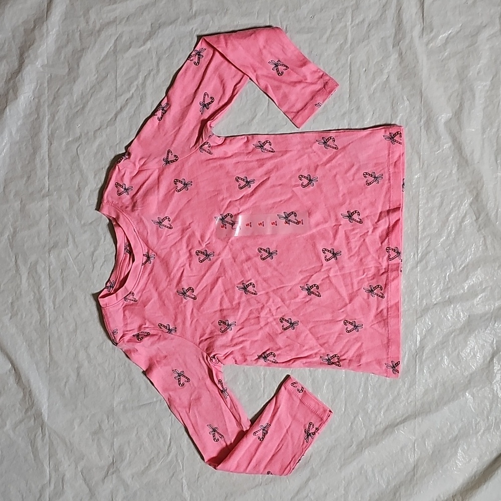 Old Navy Pink Long Sleeve Softest Tee Shirt with Candy Canes Print Girls Small